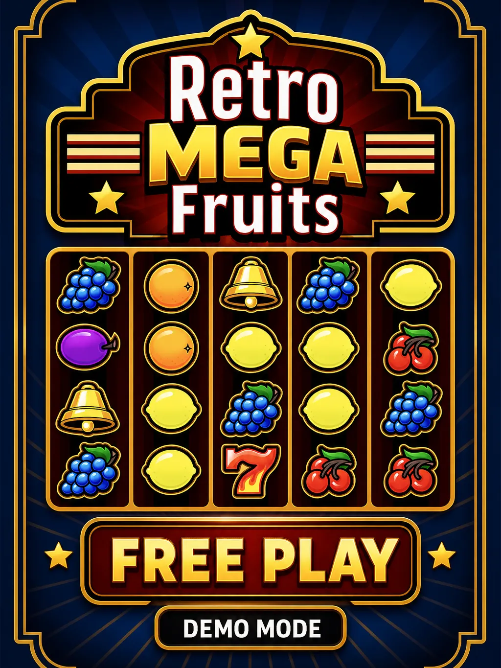 Start the Retro Mega Fruits demo for free - screen showing virtual credit balance